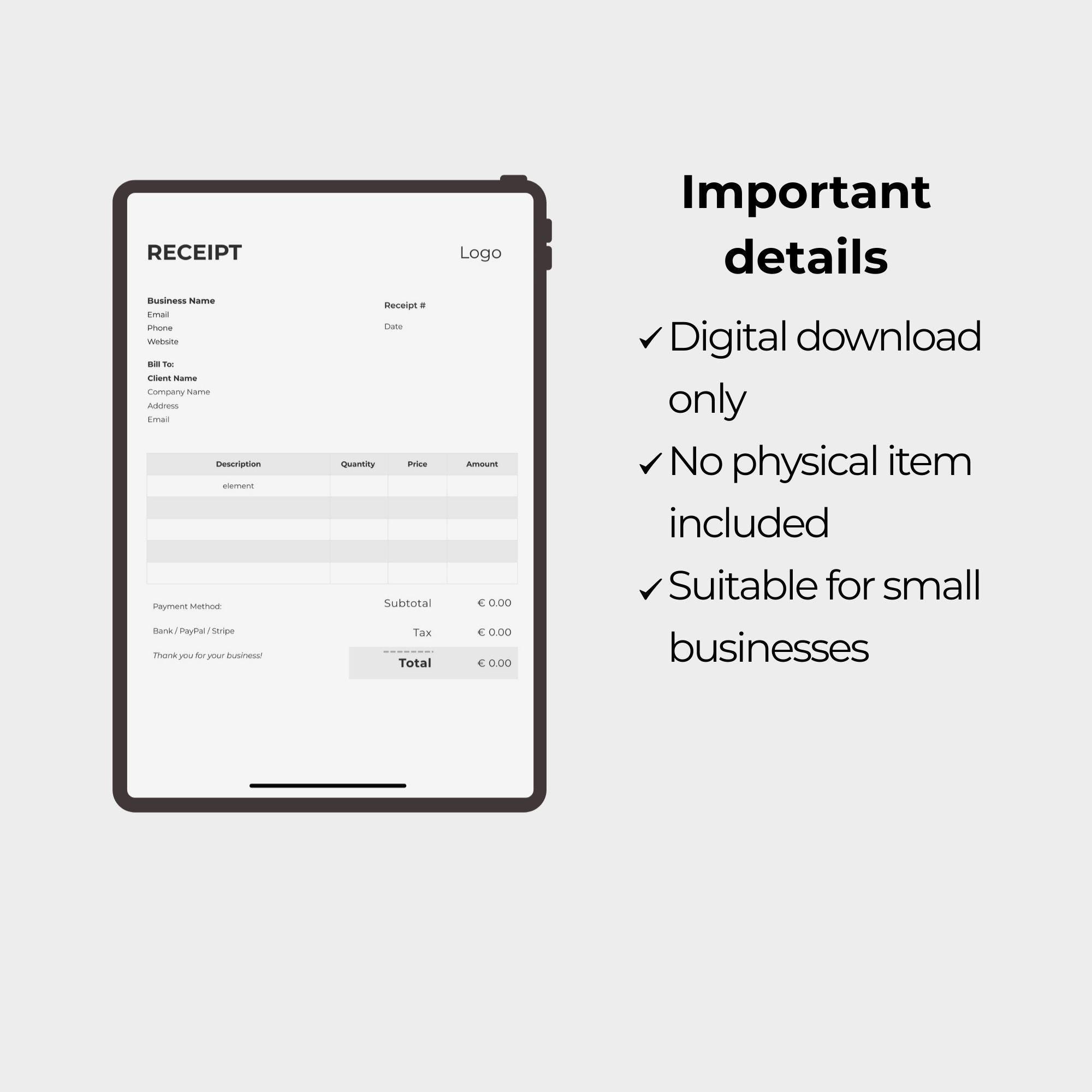 Receipt Editable Mini Minimal Receipt Template | Editable Canva Design (instant Download) - Etsy