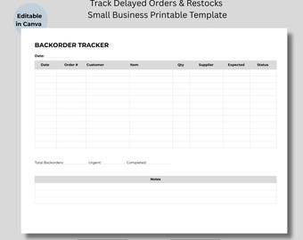 Registro de pedidos pendientes imprimible para pequeñas empresas (descarga digital) TAMAÑO A4 (EE. UU.)