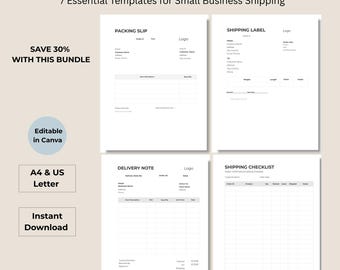 Paquete de formularios de envío para pequeñas empresas, plantillas imprimibles (descarga digital) en tamaño A4 y Carta estadounidense.