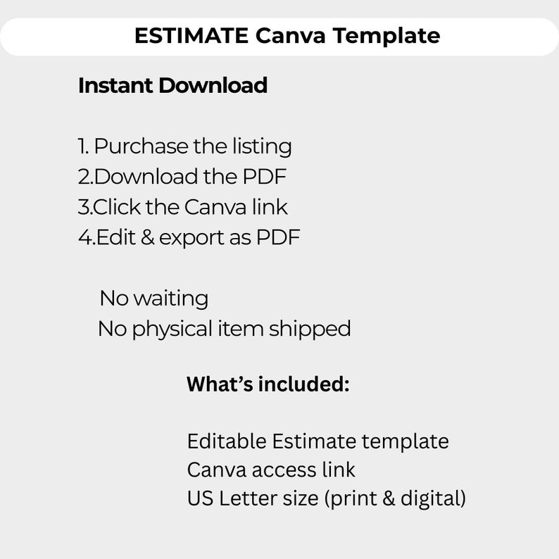 Editable Estimate Template | Canva Form, Small Business (instant ...