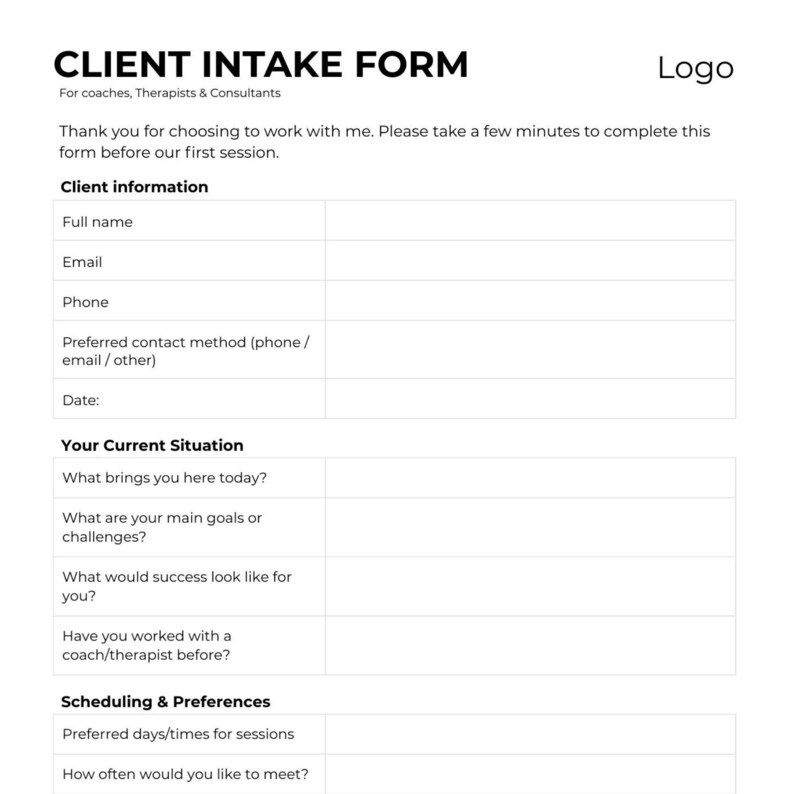 Title Business Client Intake Form Canva | 2 Layouts | Editable Business ...