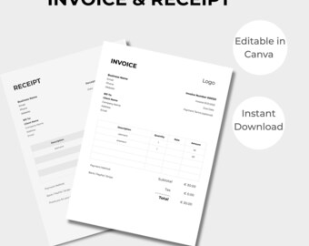 Canva Invoice & Receipt Template | Editable Small Business Forms (Digital Download)