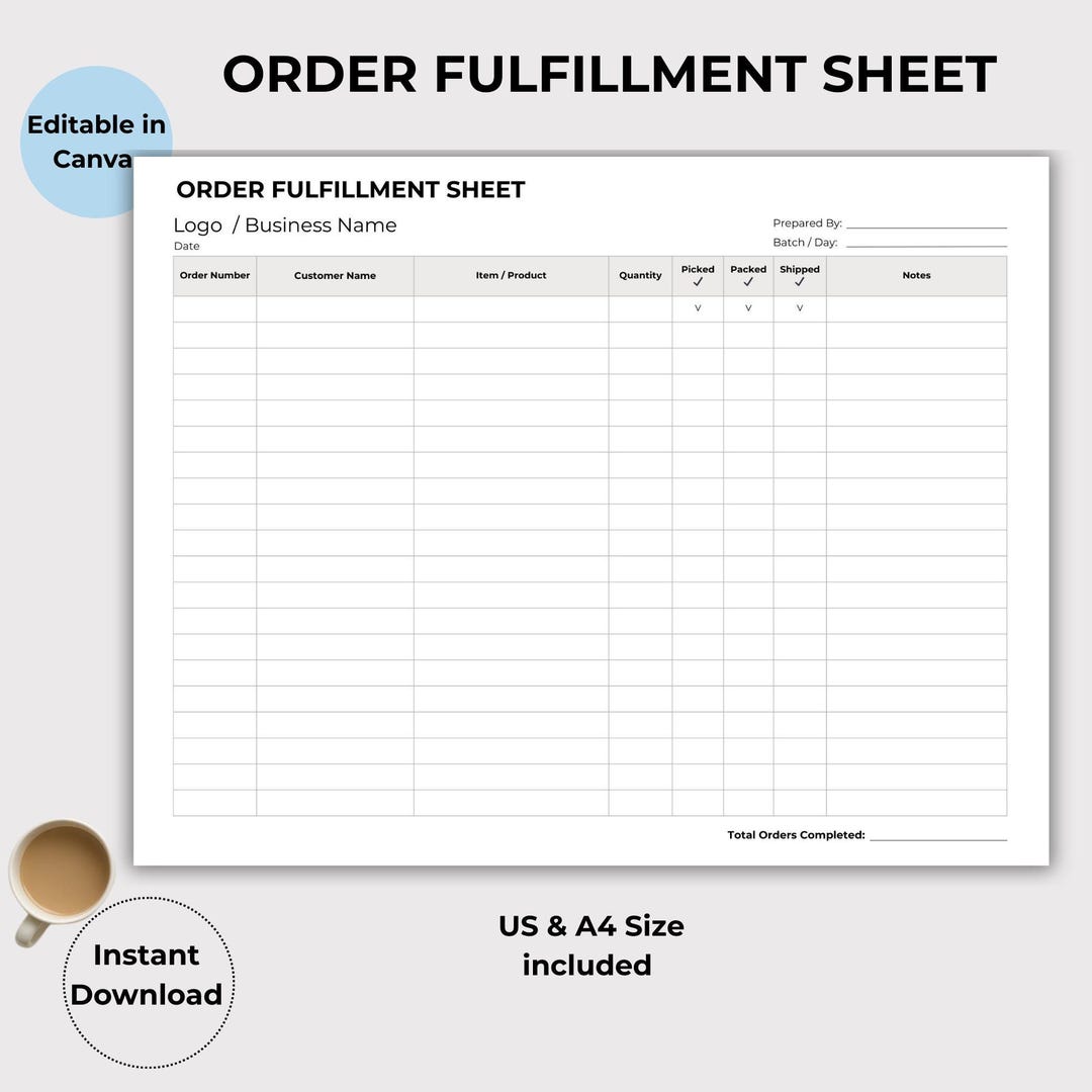 Order Fulfillment Sheet Template | Small Business Shipping Checklist ...