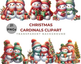 Imágenes prediseñadas de muñecos de nieve navideños / Paquete PNG de vacaciones de invierno (descarga digital)