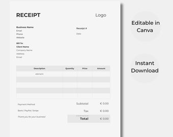 Minimal Receipt Template | Editable Canva Design (Instant Download)