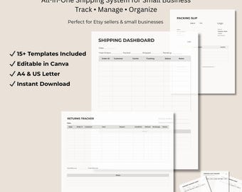 Small Business Shipping Templates, Order Tracker, Packing Slip (Digital Download) US LETTER A4 SIZE