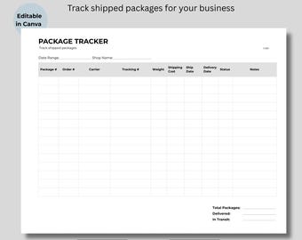 Small Business Shipping Tracker, Package Log, Canva Editable (Instant Download)