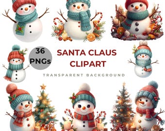 Paquete de imágenes prediseñadas de muñecos de nieve, gráficos PNG navideños (descarga digital)