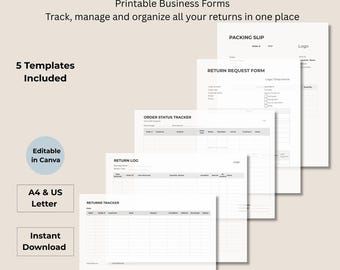 Paquete de gestión de devoluciones para pequeñas empresas, formularios imprimibles (descarga instantánea)