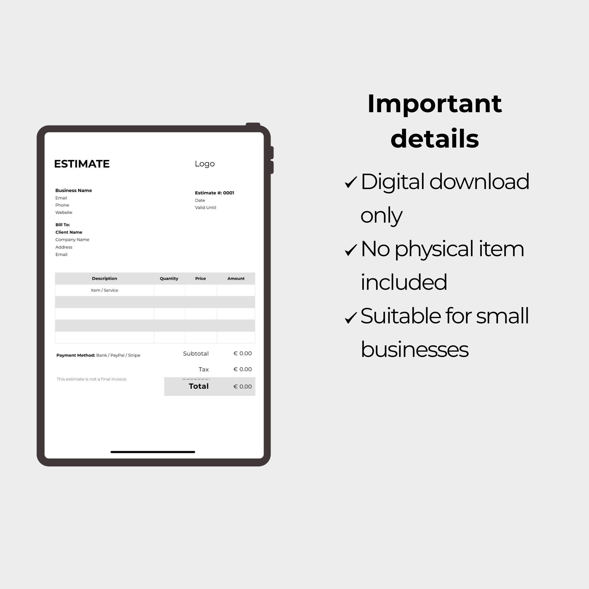 Editable Estimate Template | Canva Form, Small Business (instant ...