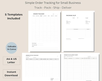Paquete de seguimiento de pedidos para pequeñas empresas, plantilla de Canva, albarán (descarga instantánea)