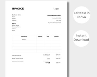 Editable Invoice Template | Canva, US Letter (Digital Download)