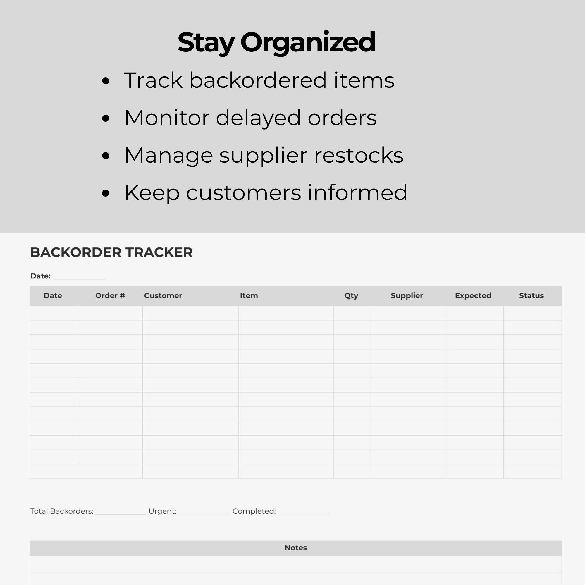 Backorder Tracker Printable, Small Business Order Log (digital Download ...