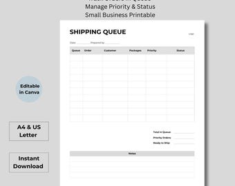 Shipping Queue Tracker, Small Business Workflow Planner (Canva Template)