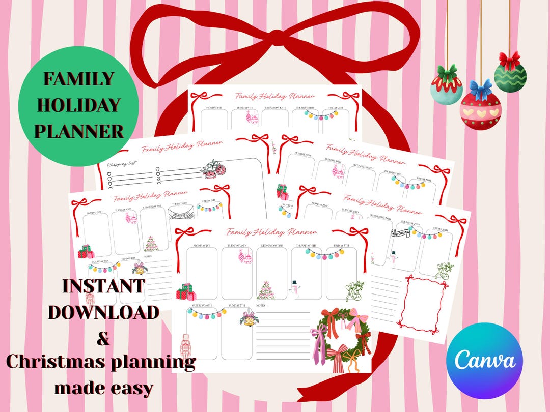 Christmas Holiday Family Weekly Planner With Shopping List - Etsy