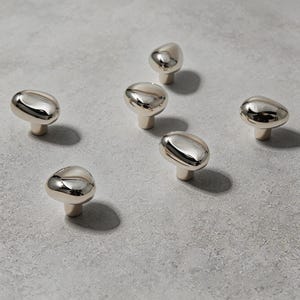 Tirador de armario Pebble: Tirador de baño de latón, detalle decorativo plateado para muebles.