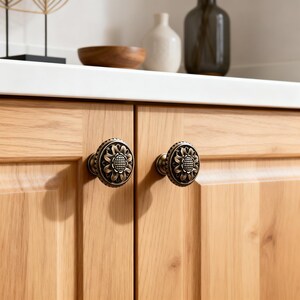 Sunflower Cupboard Brass Knob: Vintage Bronze Drawer Handle for Kitchen