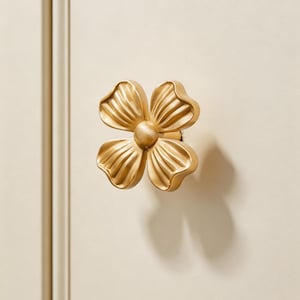 Four-Leaf Clover Brass Drawer Knob: Whimsical Nature-Inspired Cabinet Handle