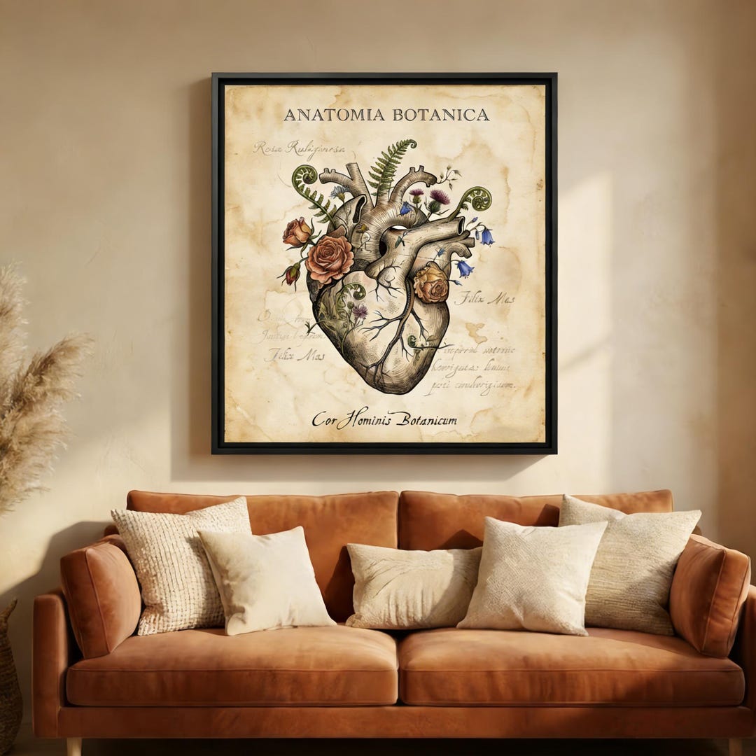 Vintage Anatomical Heart Print, Botanical Floral Anatomy Art, Dark ...