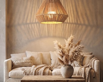 Lámpara | Lámpara colgante trenzada estilo bohemio | Pantalla de ratán natural | Lámpara de techo | Decoración bohemia | Iluminación para el hogar | Apliques de pared