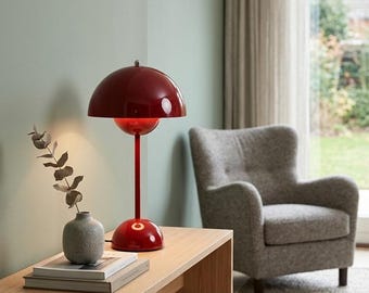 Lámpara roja | Lámpara vintage | Lámpara de estilo escandinavo | Lámpara de diseño | Lámpara de mesa
