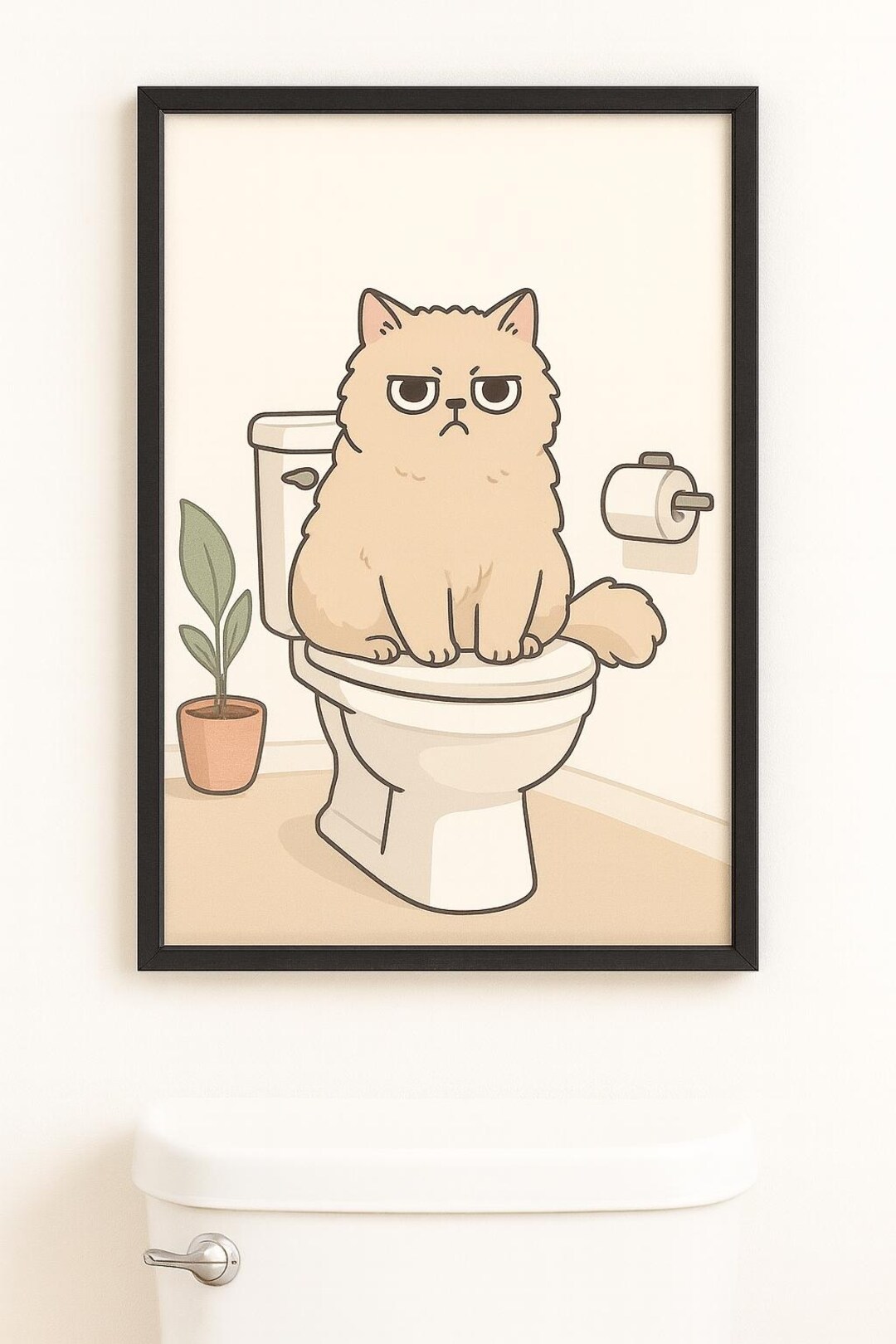 Funny Cat Bathroom Wall Art • Grumpy Cat Toilet Poster • Minimalist Pet ...