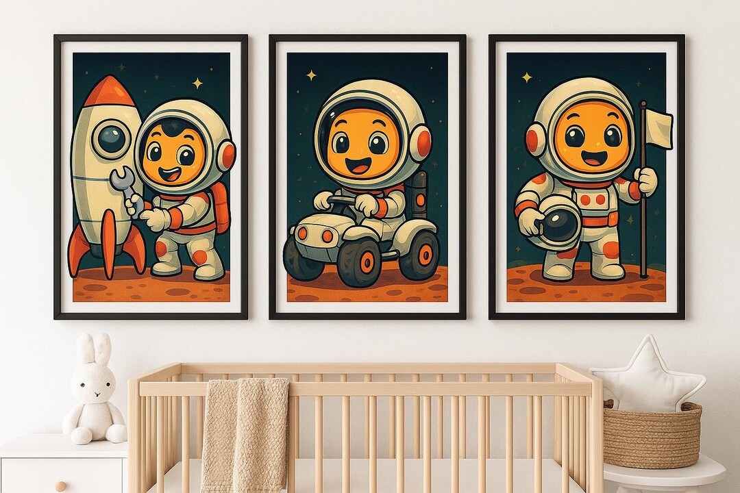 Cute Astronaut Wall Art Set for Kids – Space Nursery Prints – 3x ...