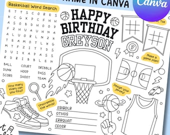 Editable Basketball Birthday Coloring Activity | Sports Theme Birthday Party Placemat