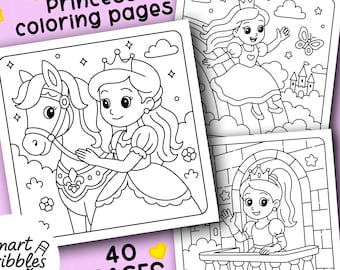Princess Coloring Pages for Kids | 40 Printable Pages | Digital Download PDF