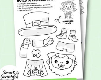 Construye un duende con recortes y pega Manualidad del Día de San Patricio / Actividad para el aula / Imprimible para preescolar y jardín de infantes