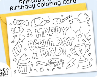 Happy Birthday Dad Coloring Card Printable | DIY Card for Dad | Dad Gift from Kids to Make