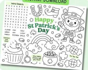 Set de table imprimable pour la Saint-Patrick | Coloriage de lutin | Cadeaux à colorier pour fête d'enfants