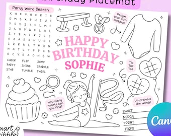 Editable Gymnastics Birthday Coloring Page | Gymnast Activity Sheet | Girls Gymnastics Party Favor Printable