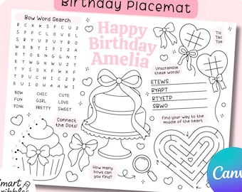Editable Bow Party Activity Placemat | Printable Coquette Bow Birthday Coloring Sheet | Girls Just Want to Be One