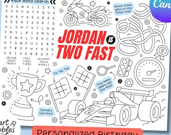 Two Fast Birthday Coloring Sheet for Kids, Personalized Race Car Birthday Activity - Instant Download