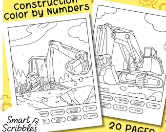 Construction Vehicle Color by Numbers for Kids | Printable PDF