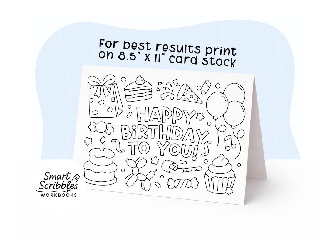 Happy Birthday Coloring Card Printable | Colouring Greeting Card for ...