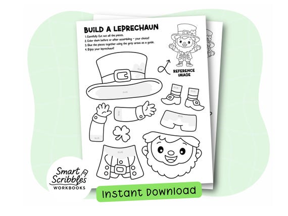 Build a Leprechaun Cut and Paste St Patrick's Day Craft | Classroom Activity | Preschool Kindergarten Printable