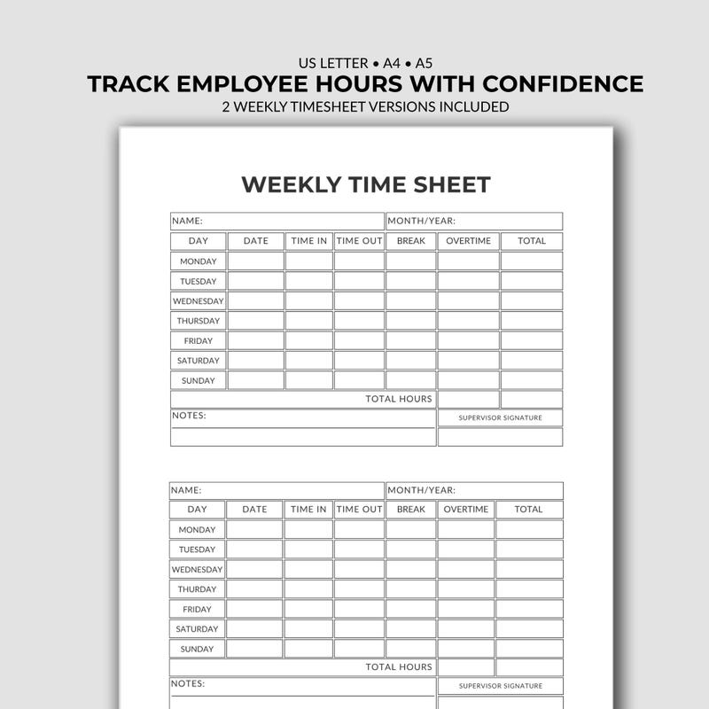 Weekly Overtime Tracker - Etsy