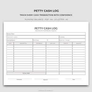 Petty Cash Log Printable | Small Business Expense Tracker (PDF)