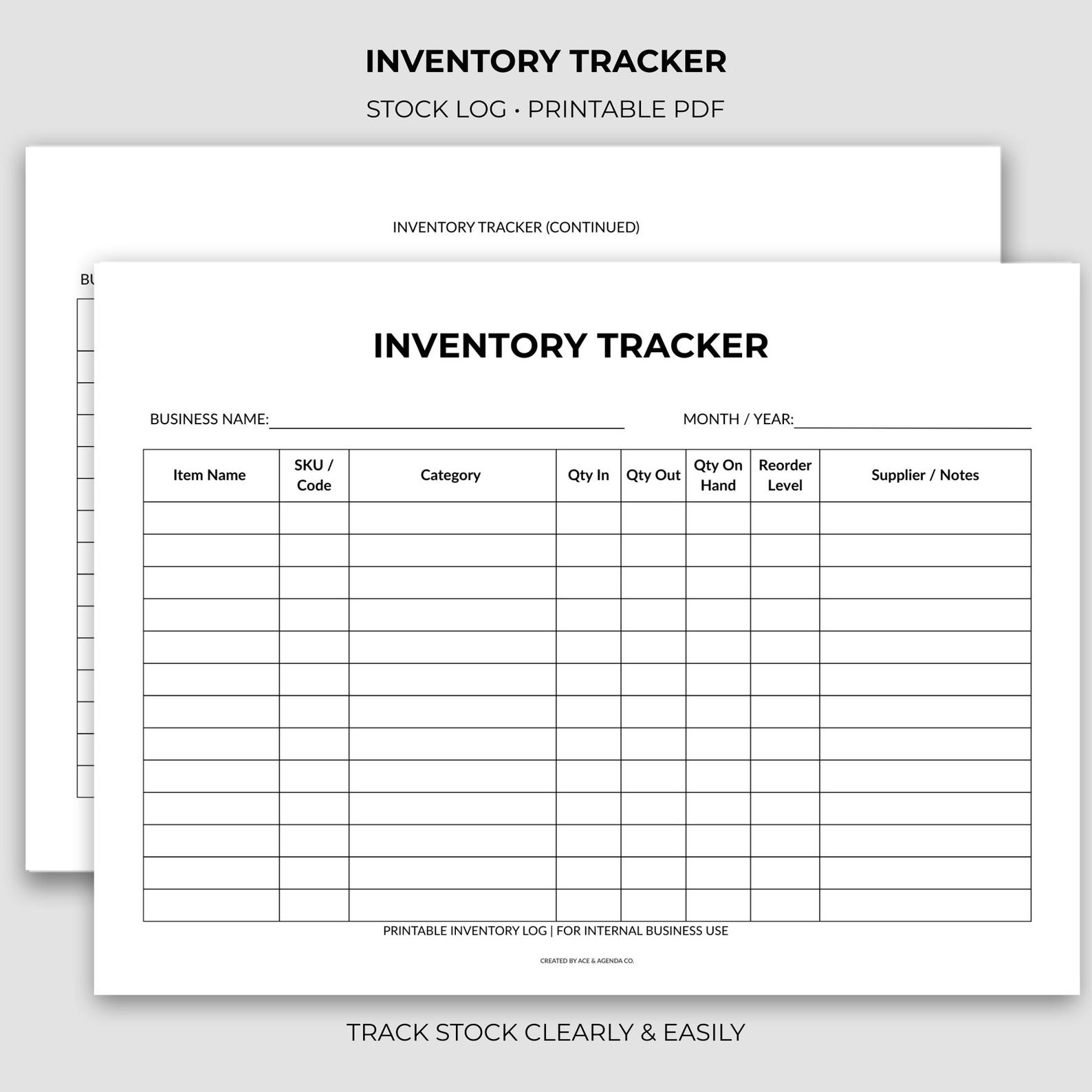 Inventory Tracker Printable | Stock Log PDF | Small Business Inventory ...