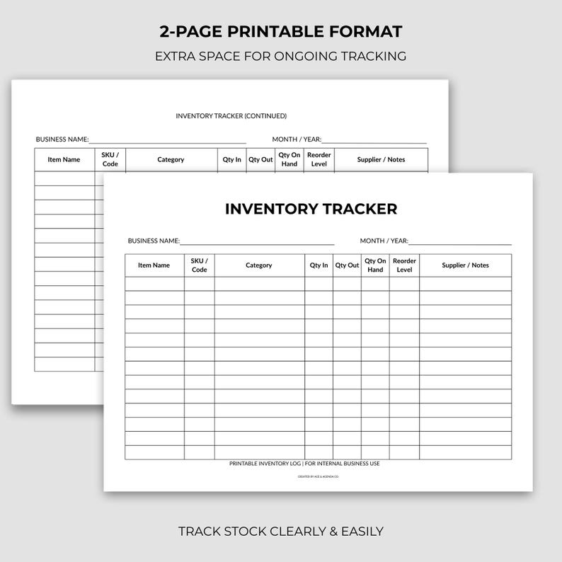 Clearly Inventory Inventory Tracker Printable | Stock Log PDF | Small Business Inventory ...