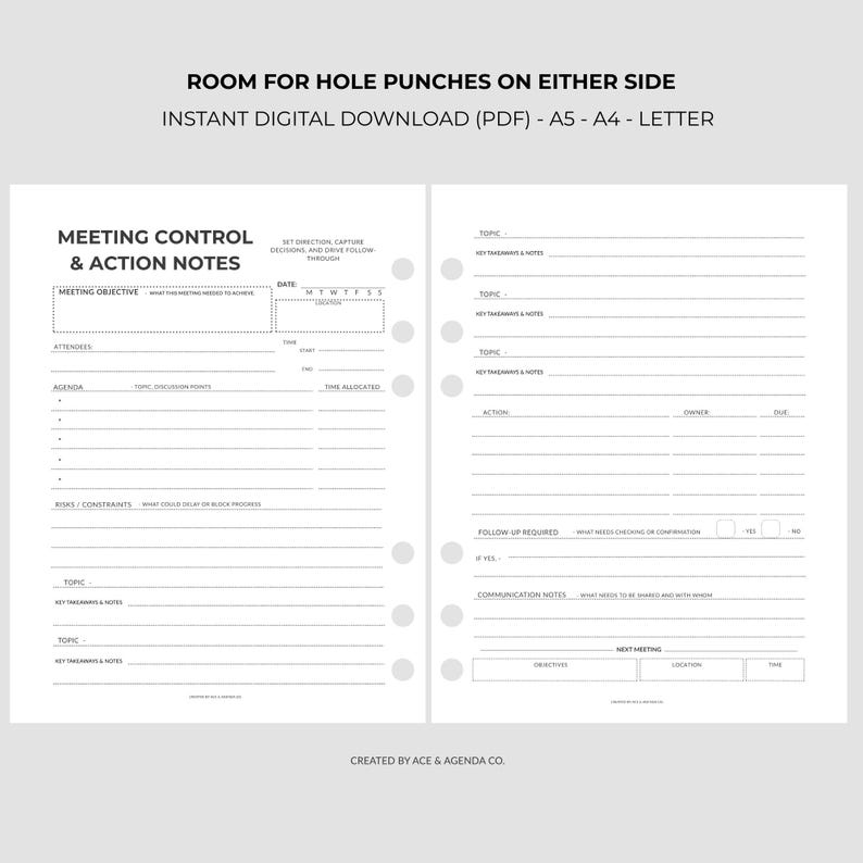 Management Meeting Notes Printable | Objective-driven Meeting Control ...