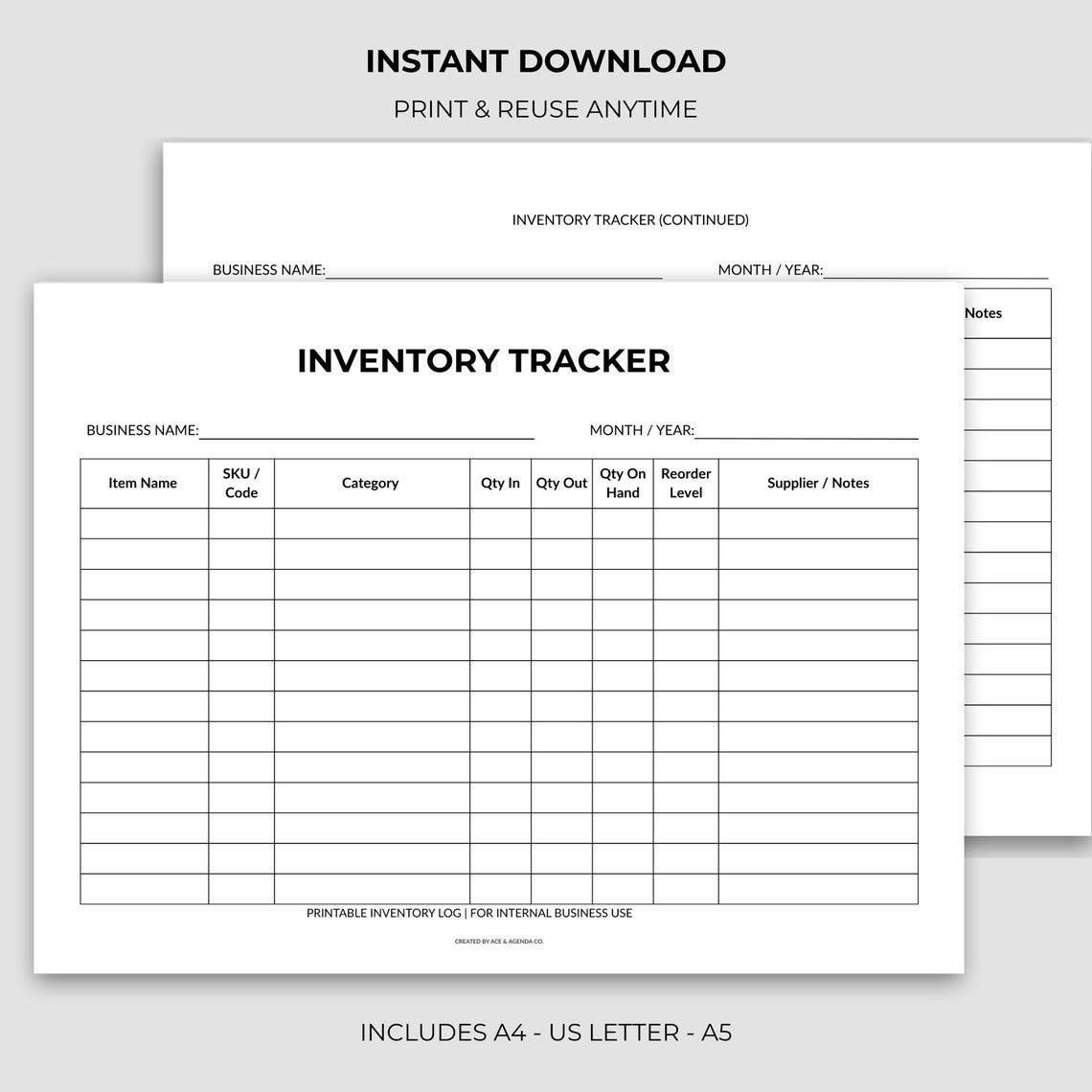 Inventory Tracker Printable | Stock Log PDF | Small Business Inventory ...