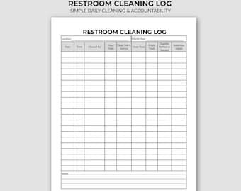 Restroom Cleaning Log Printable, Bathroom , Janitorial Checklist, Small Business Cleaning Form