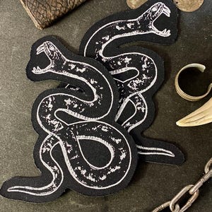 Snake Patches Pack | zwei gedruckte Aufnäher für Jacken, Taschen, Jeans | Punk, Gothic, Metal Aufnäher