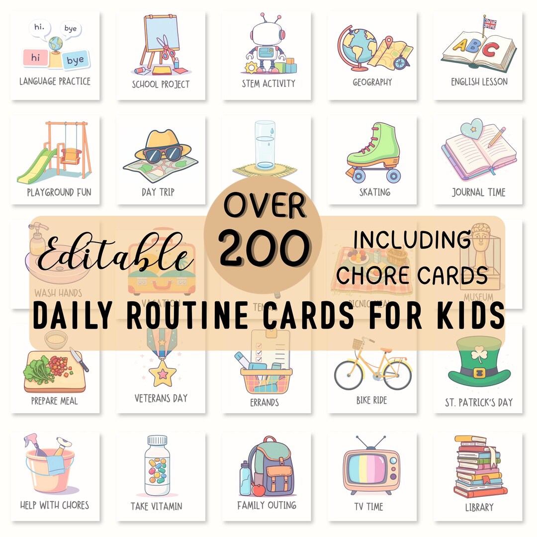 Editable Routine Cards for Kids Visual Schedule Printable Daily Routine ...
