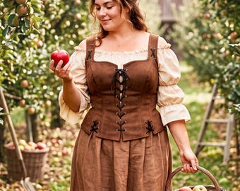 Plus Größe Frauen Cottagecore Korsett Weste Schnürung Mieder & Gesmokte Chemise Bluse, Mittelalterliches Renfaire Cosplay