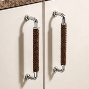 Braided Leather Cabinet Pull, Modern Drawer Handle for Furniture