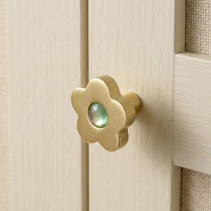 Brass Flower Cabinet Knob,  Cat Eye Single Hole Drawer Handle